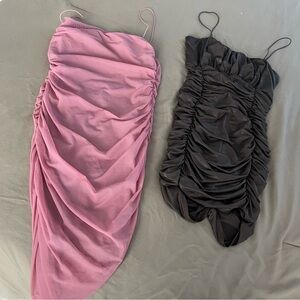 Windsor Pink and Black Ruched Asymmetrical Dress